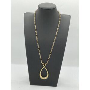 Vintage Gold Statement Necklace Large Open Teardrop Wishbone Pendant 80s 90s